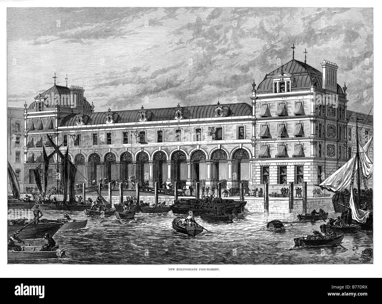 New Billingsgate Fish Market 1876 engraving of the new building on the Thames the very site where London was founded Stock Photo