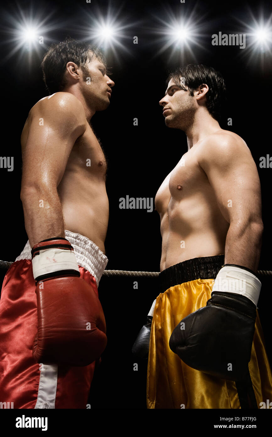 Boxers facing off boxing ring Stock Photo Alamy