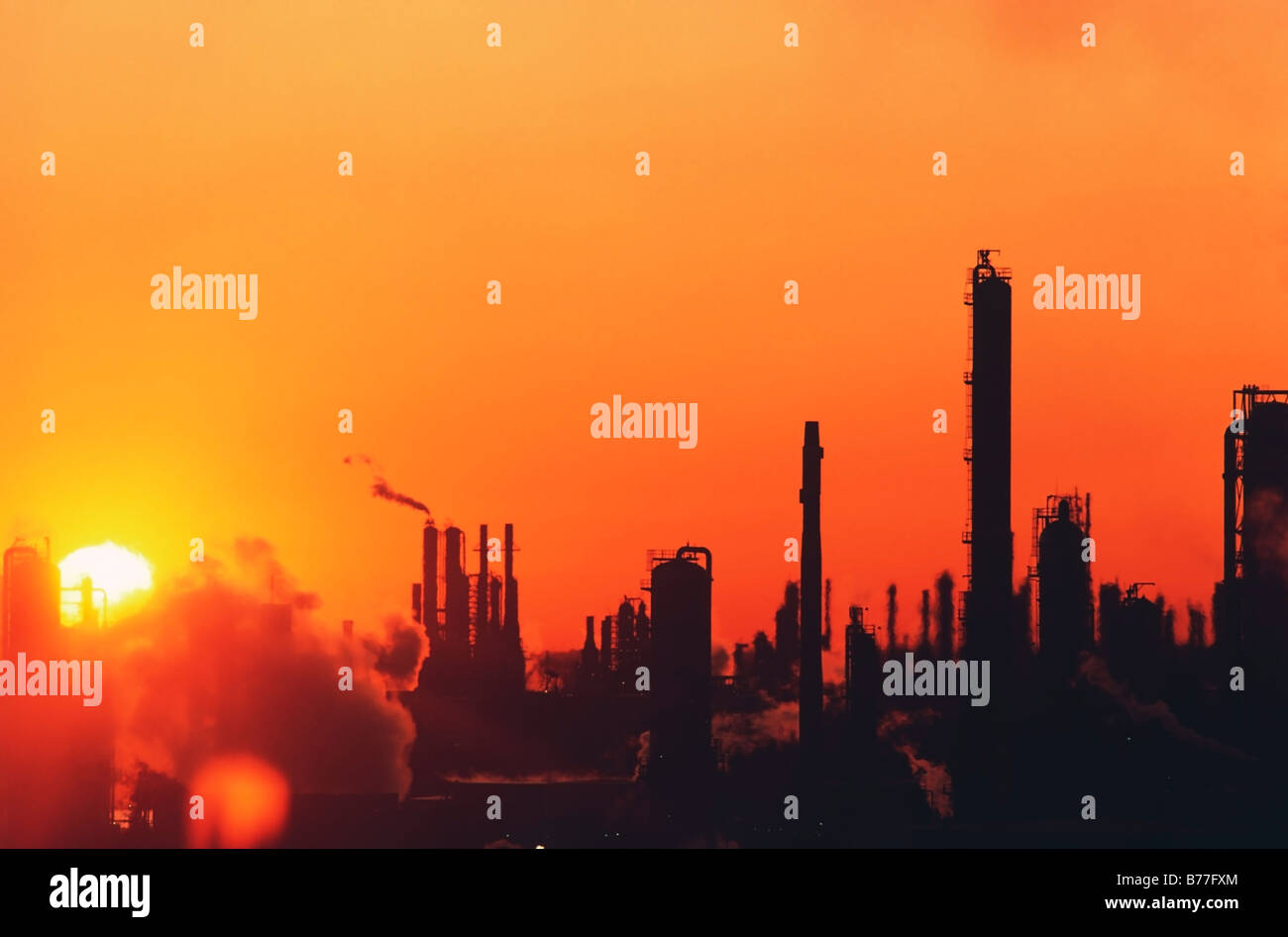 Sun setting on oil refinery Baytown, Texas Stock Photo Alamy