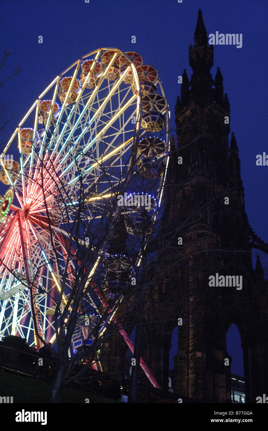 Big Wheel and Scott Monument during Edinburgh's Christmas Winter