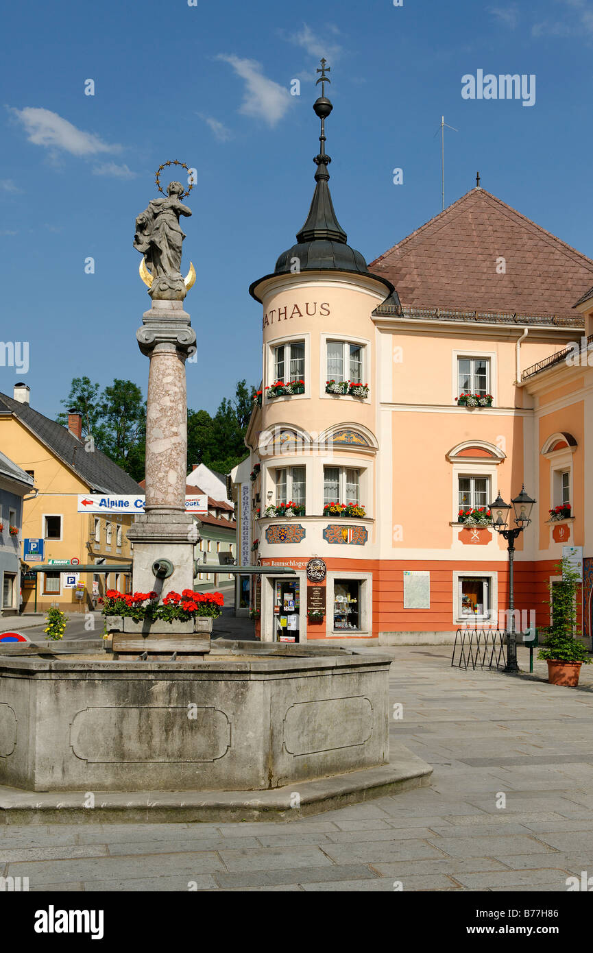 Market square with City Hall, Windischgarsten, Upper Austria, Austria, Europe Stock Photo