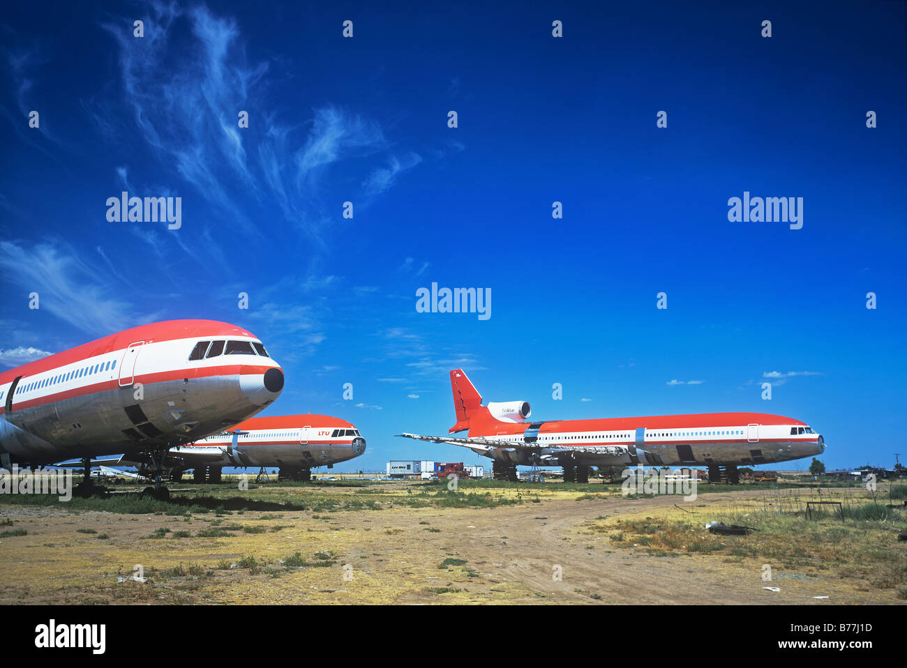 Abandoned aeroplanes at a scrapyard Stock Photo