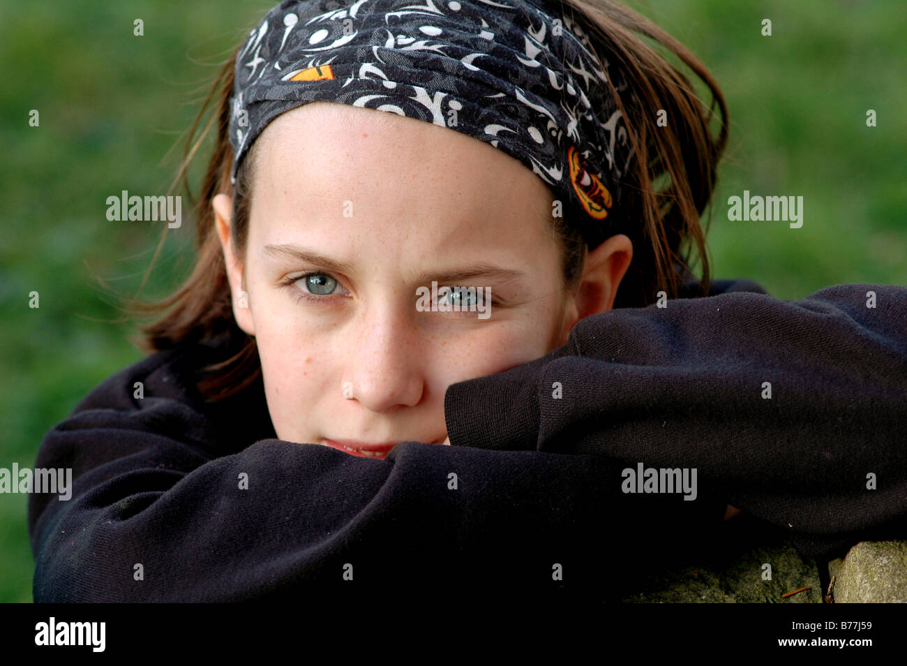 close up portrait of girl outdoors Stock Photo