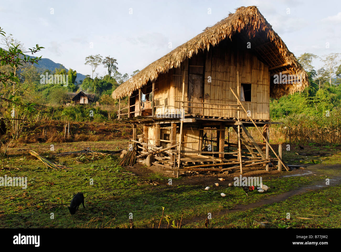 Bamboo hut, farm of the Rawang ethnic minority in the North of Myanmar,  Kachin State, Burma, Myanmar, Asia Stock Photo - Alamy