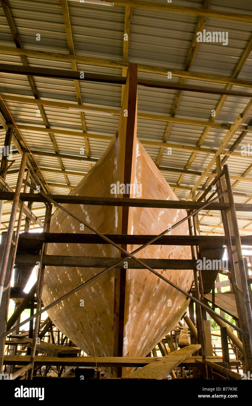 Small industry traditional boat maker in Pulau Duyung, state of Terengganu, Malaysia. Stock Photo