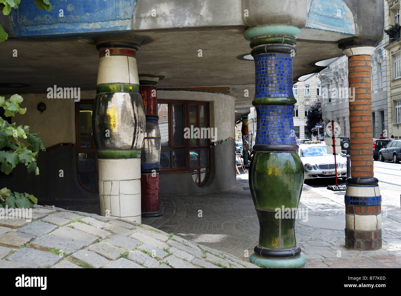 Colourful columns, Hundertwasserhaus, Vienna, Austria, Europe Stock Photo