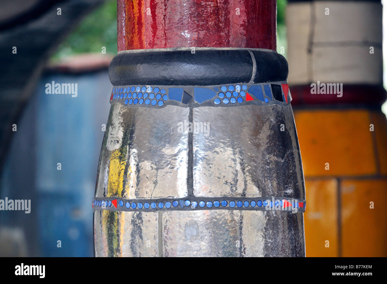 Colourful column in Hundertwasserhaus, Vienna, Austria, Europe Stock Photo