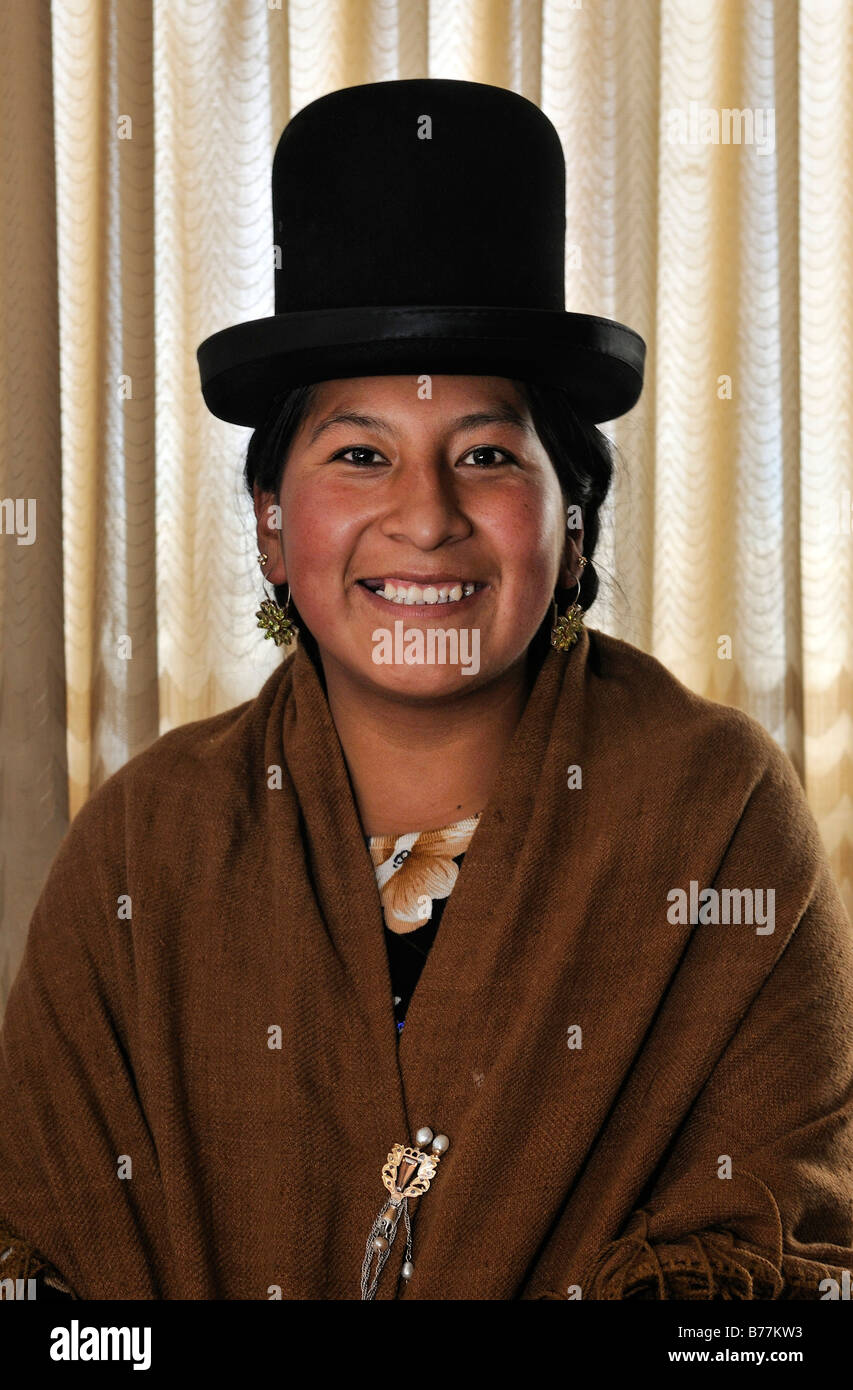 Portrait of a woman in traditional dress, Bolivia, South America Stock Photo