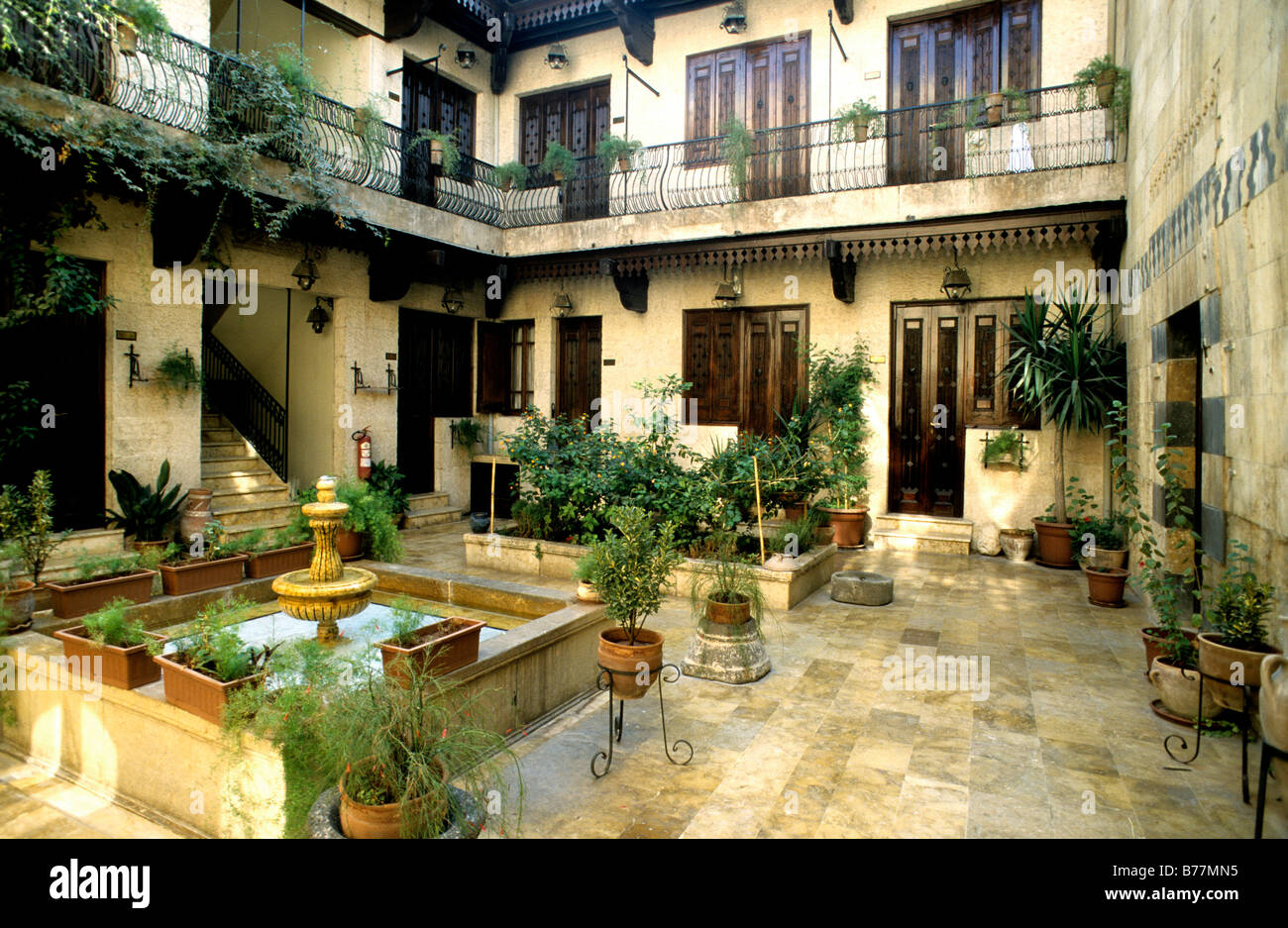 Inner court yard of an Arabian house in the old district of town, Aleppo, Syria, Middle East, Orient Stock Photo
