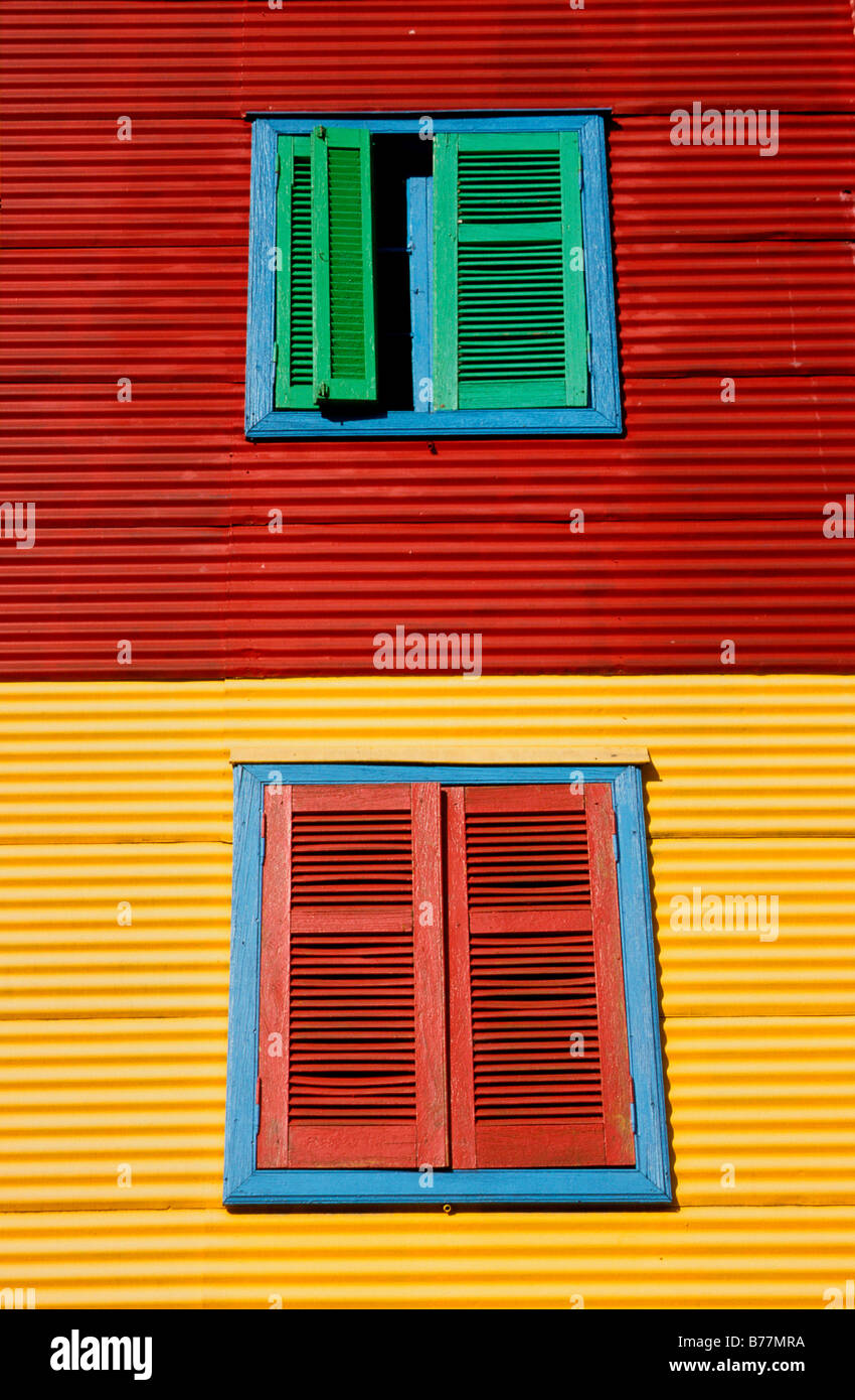 Colourful facade in the tourist alley Caminito in the dockland area La Boca, Buenos Aires, Argentina, South America Stock Photo