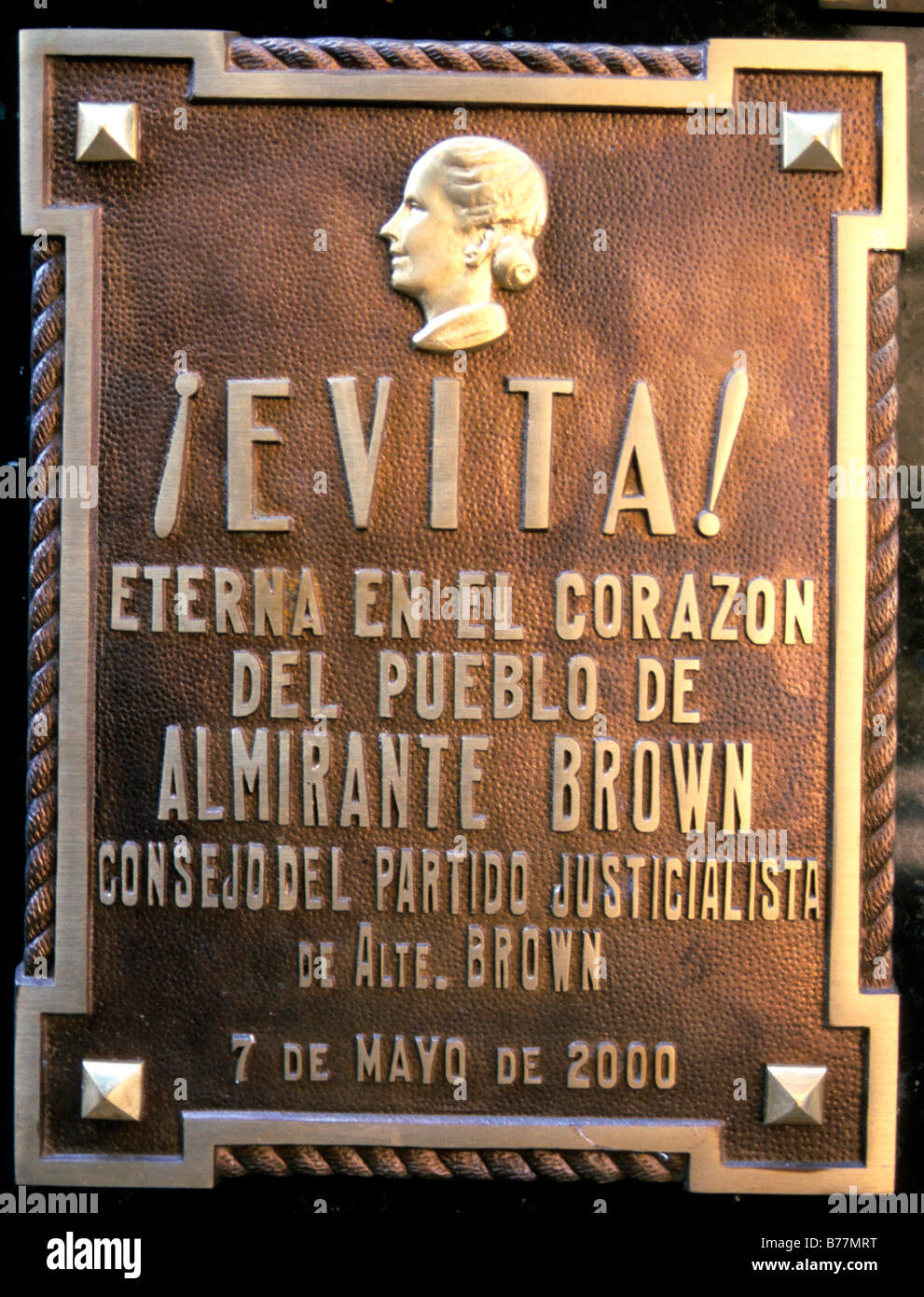 Tombstone on the grave of Evita, Eva Peron, at the Recoleta Cemetery, Buenos Aires, Argentina, South America Stock Photo