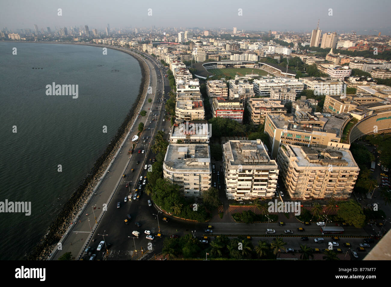 Aerial view of Marine Drive Queen's Necklace ; Bombay Mumbai