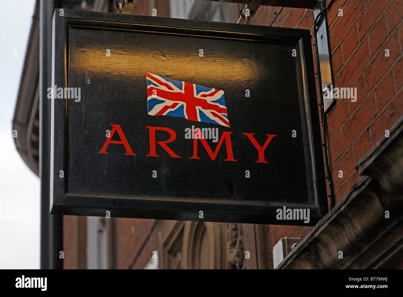 Union Jack sign outside British Army recruitment office Stock Photo