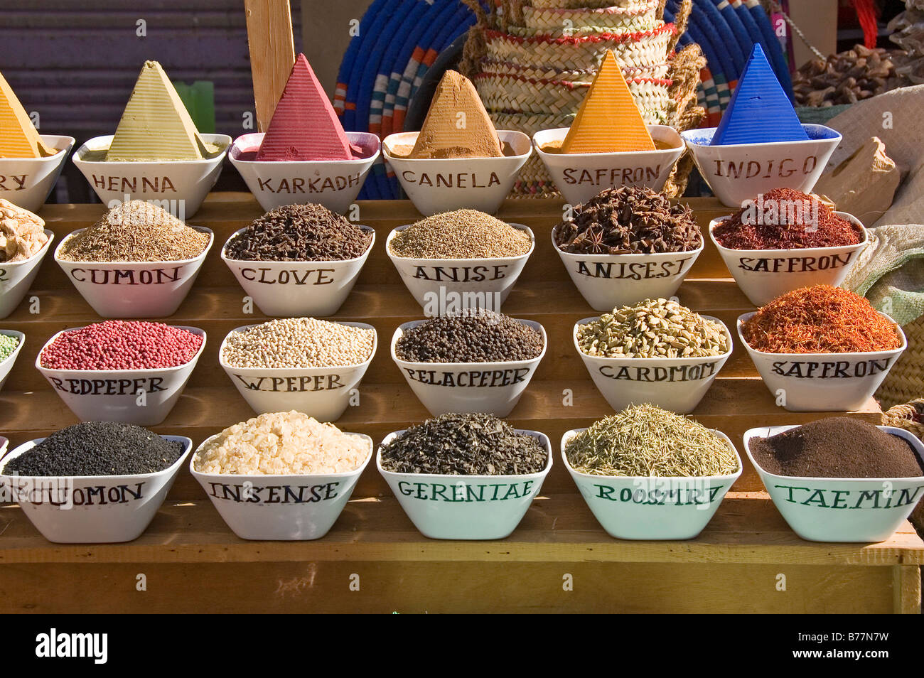 Spices and colours at the market, Aswan, Egypt, Africa Stock Photo