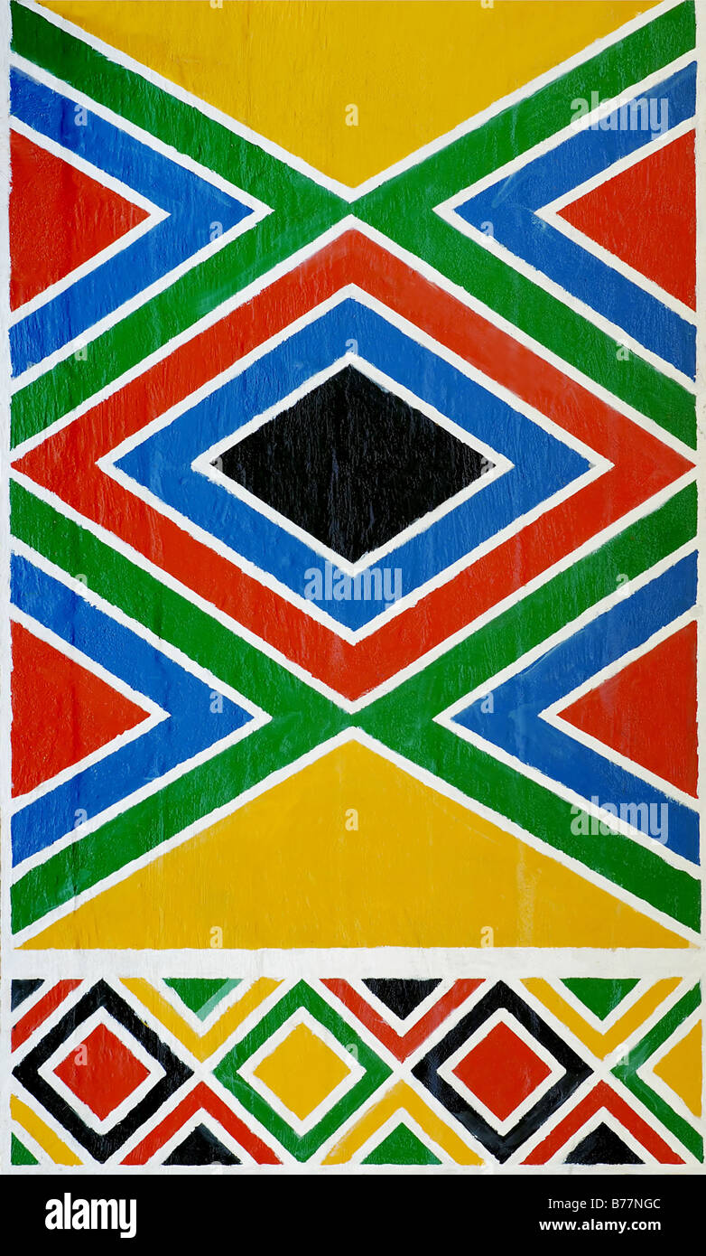 traditonal wall painting in a Zulu Village, South Africa Stock Photo