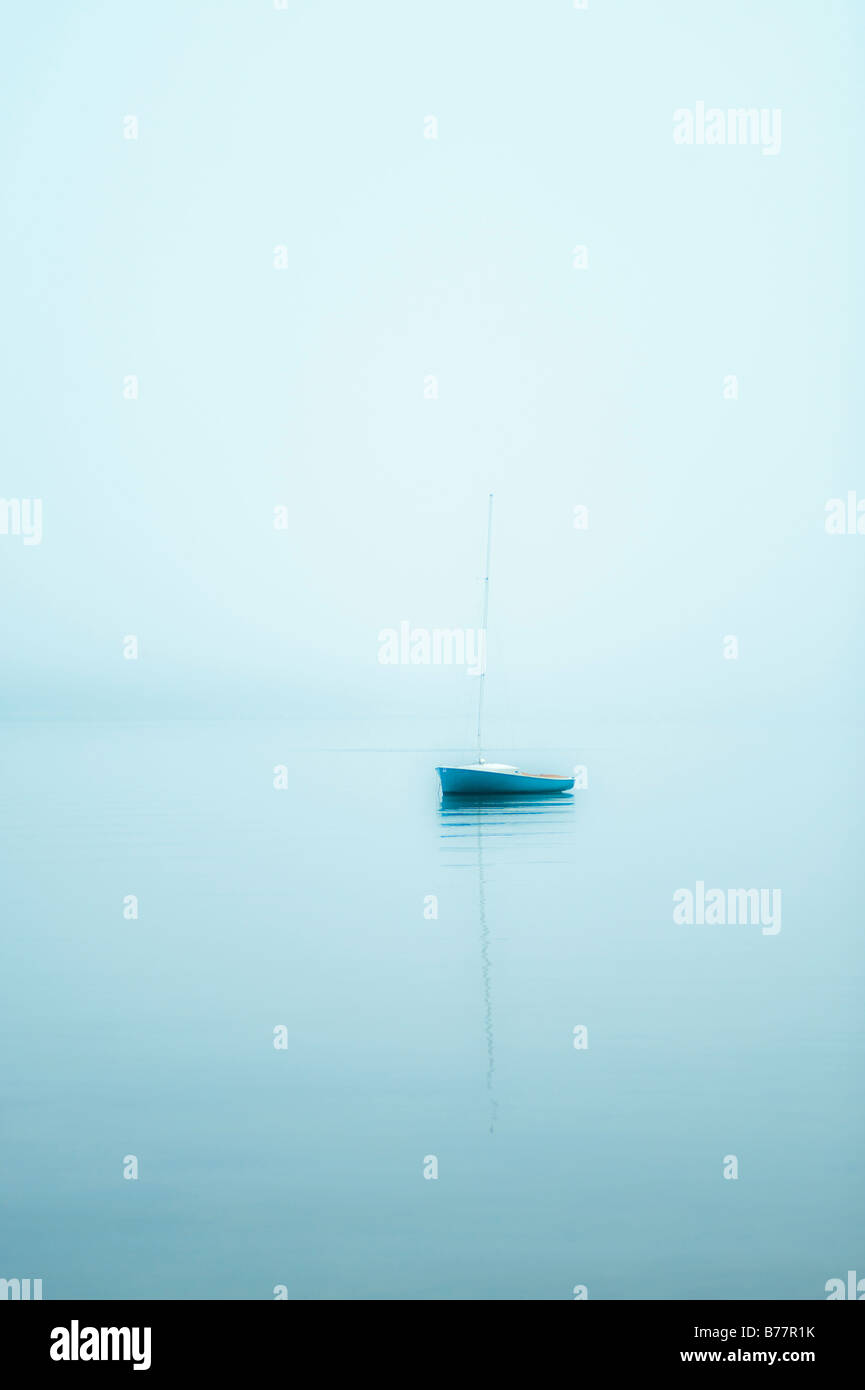 Sailboat in foggy weather Cape Cod MA Stock Photo