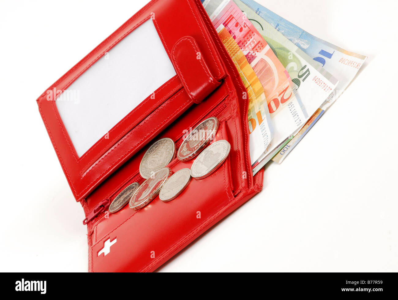 Wallet with Swiss Francs Stock Photo
