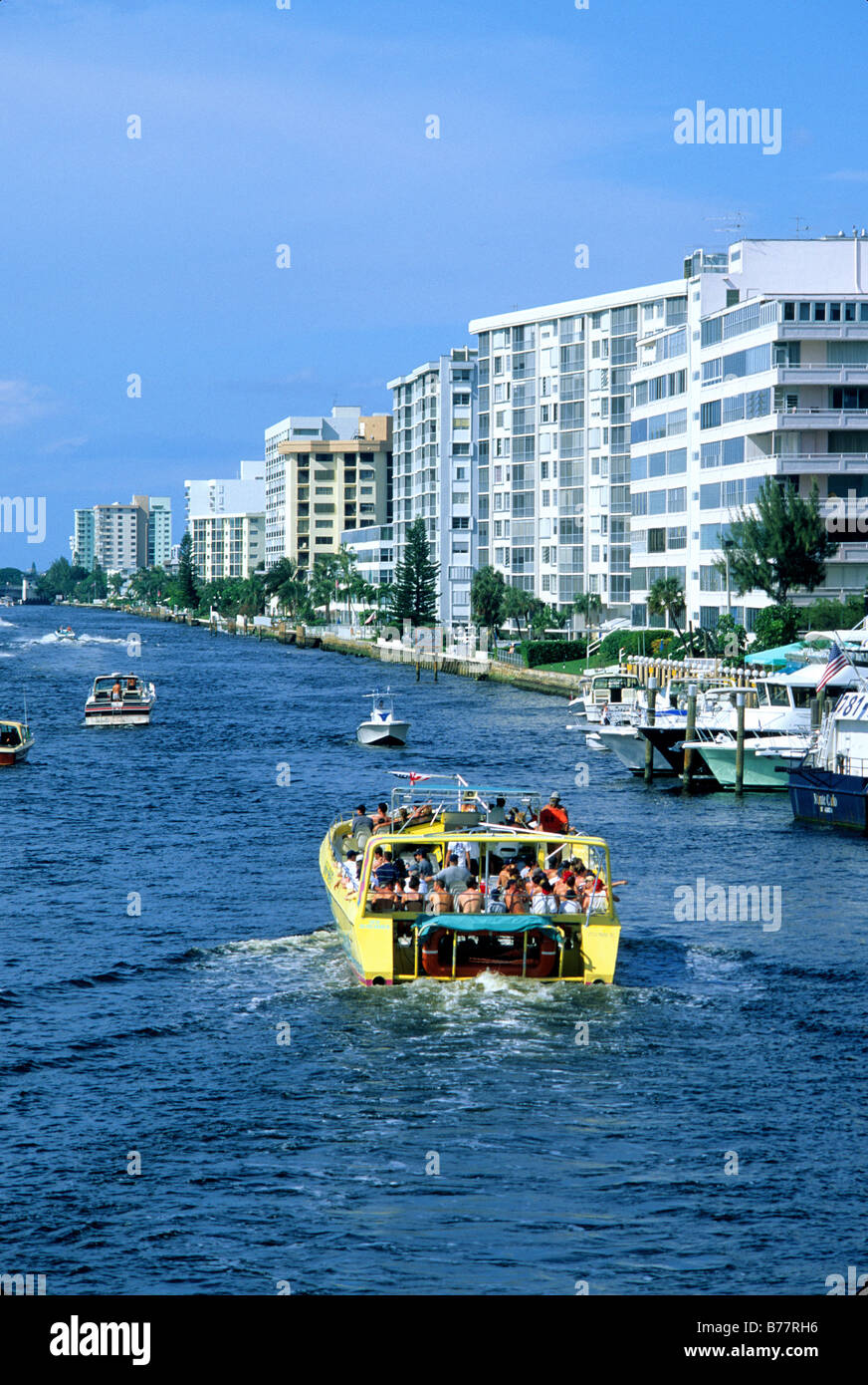 Jet boat tour motoring on intercoastal canal,Pompano Beach,Florida