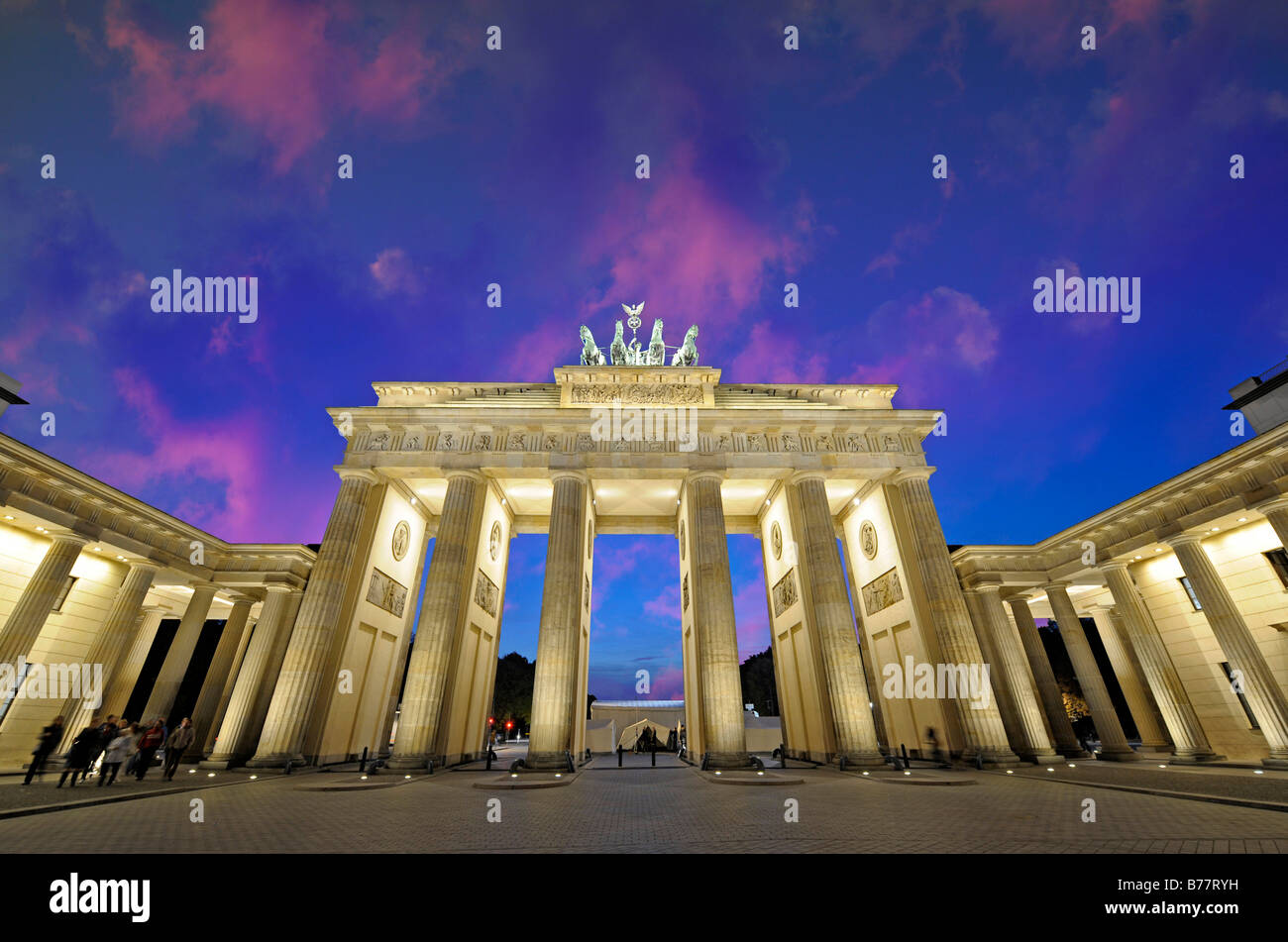 Brandenburger Tor or Brandenburg Gate, floodlit in front of night sky, Berlin, Germany, Europe Stock Photo