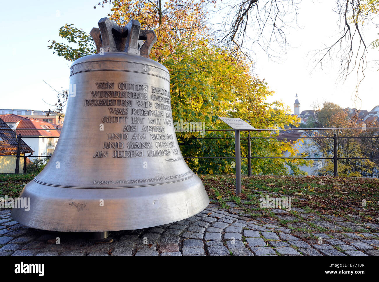 Alexanderkirche, Alexander Church prayer bell, with inscription by Dietrich BONHOEFFER, Marbach on the Neckar, Baden-Wuerttembe Stock Photo