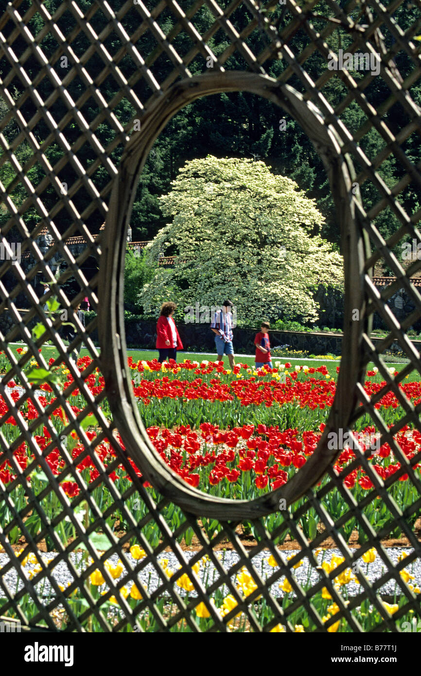Family touring tulip gardens at Biltmore Estate,Asheville,North