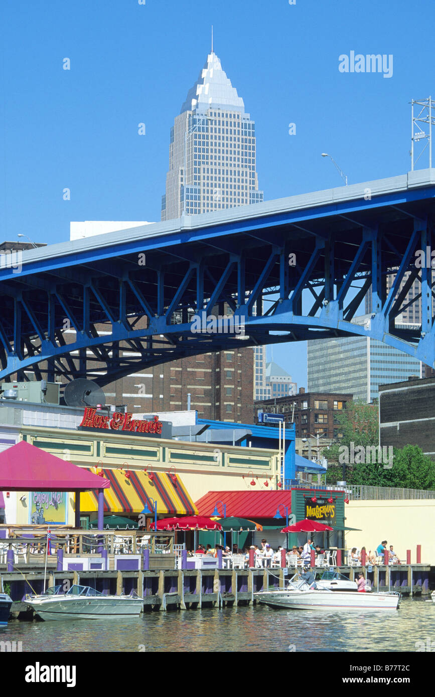 The Flats restaurants Cuyahoga River Cleveland Ohio Stock Photo Alamy