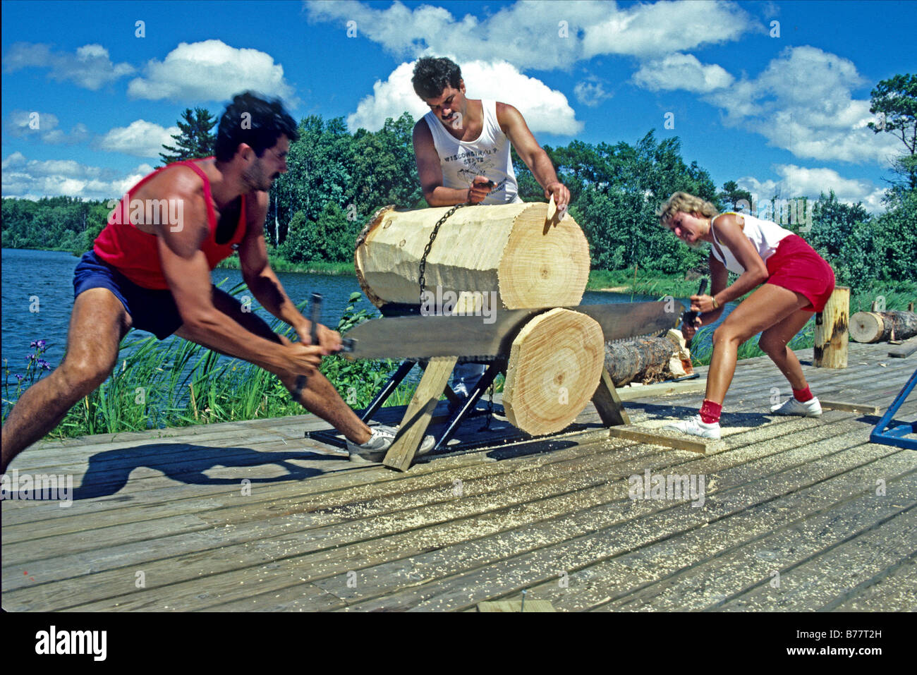 lumberjack contest cross cut saw Woodruff Wisconsin Stock Photo Alamy