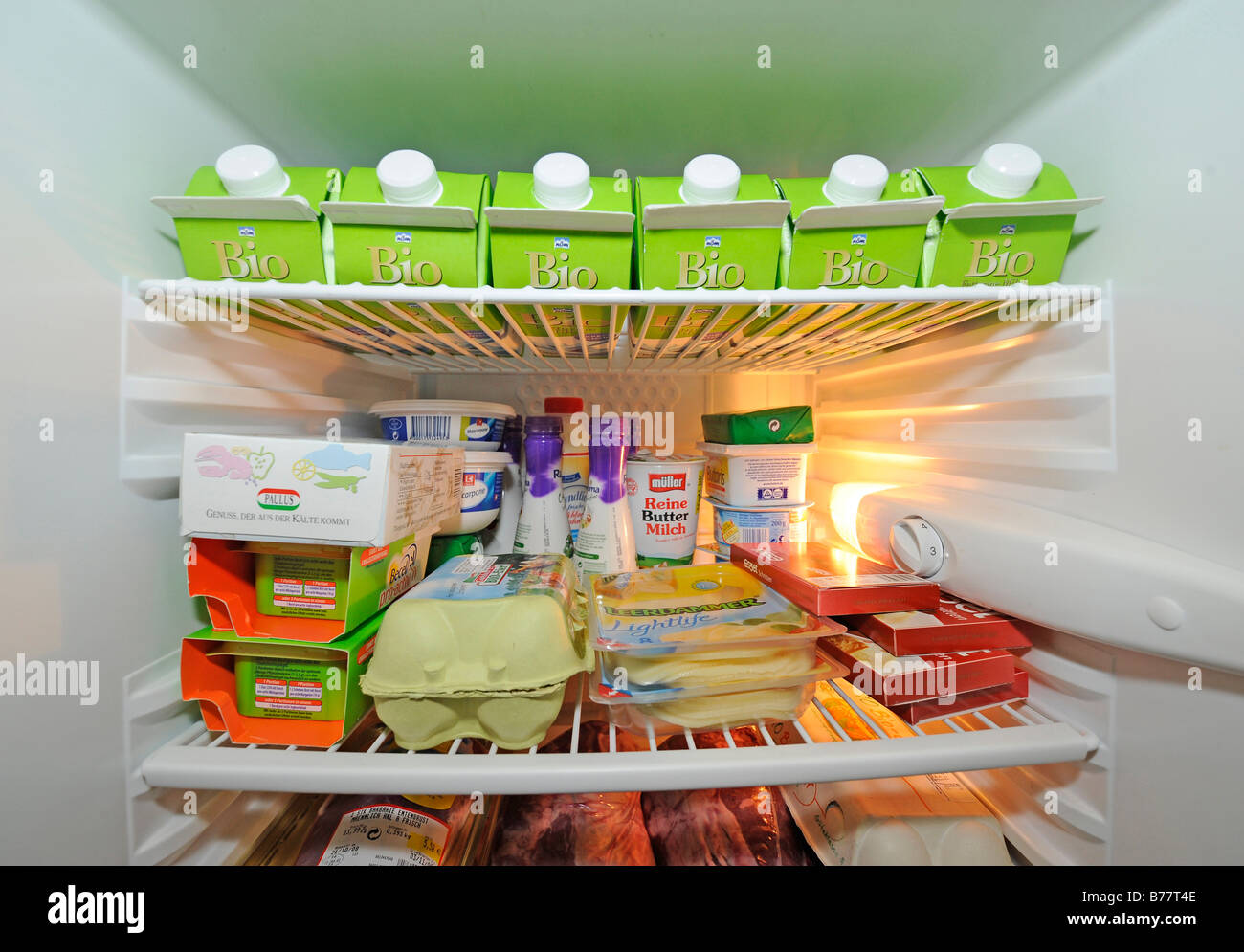 Interior of a full refrigerator Stock Photo