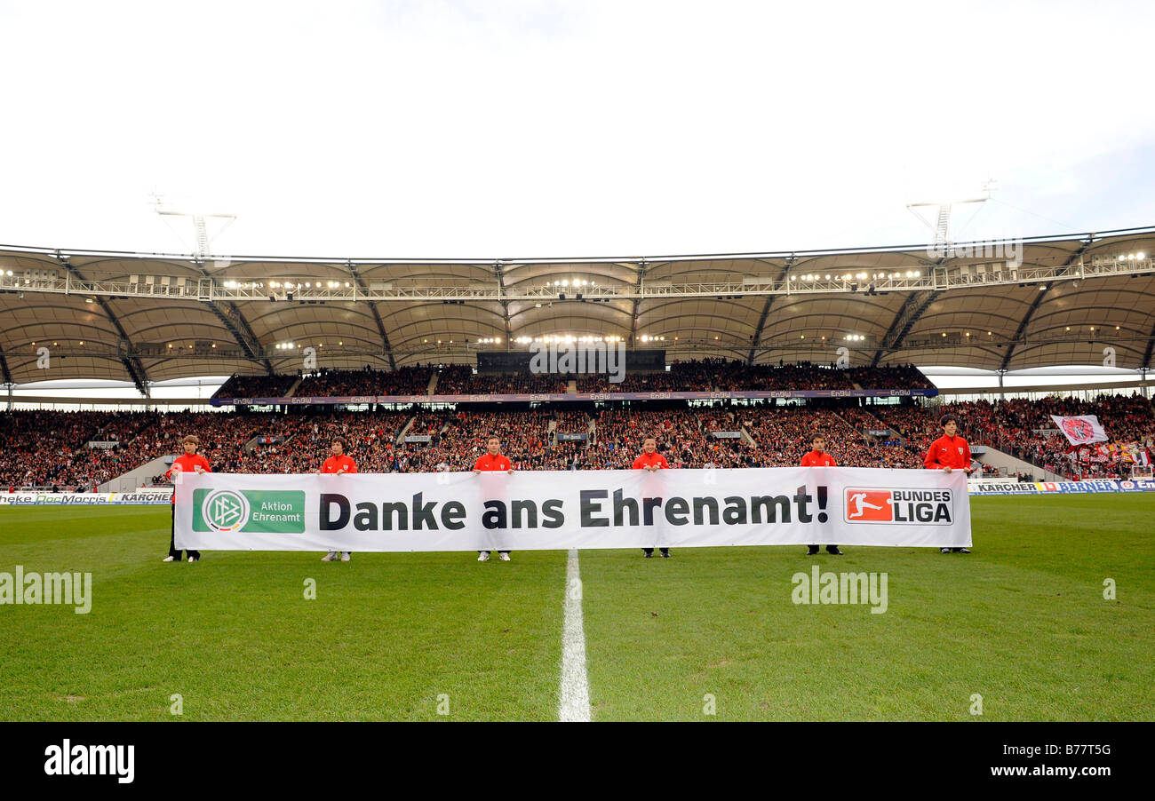 Banner with 'Danke ans Ehrenamt!', German Football Association honorary office campaign Stock Photo