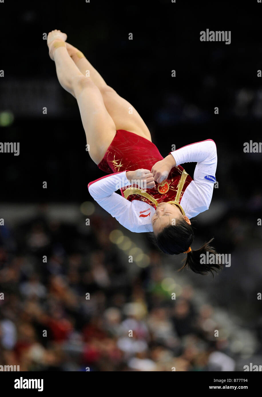 Fei Cheng, China, performing on the floor, Gymnastics World Cup Stuttgart 2008, Baden-Wuerttemberg, Germany, Europe Stock Photo