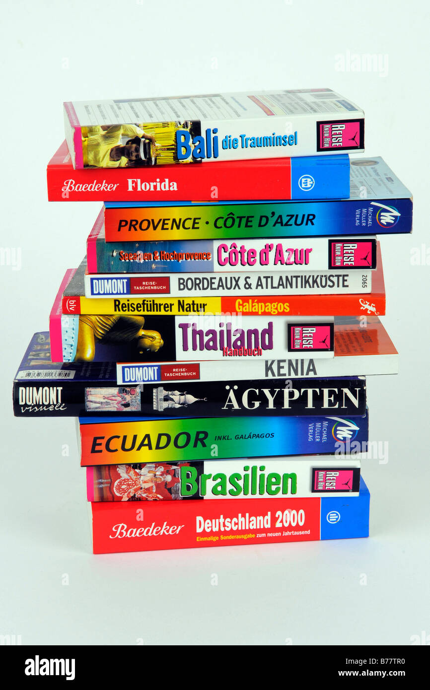 Various guidebooks, symbol for holidays, holiday planning Stock Photo