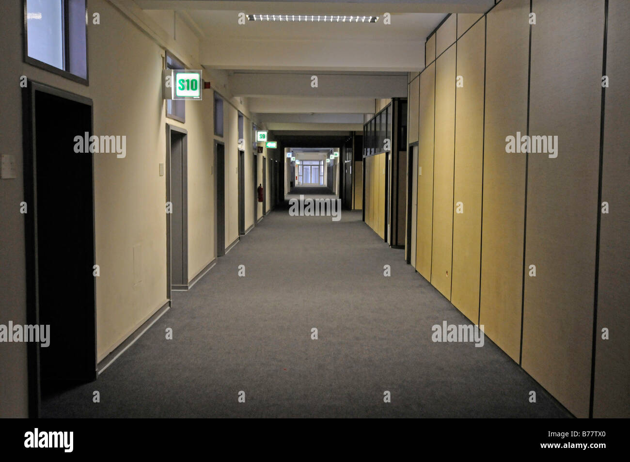 180 metre long office passageway in Tempelhof Airport, Berlin, Germany, Europe Stock Photo