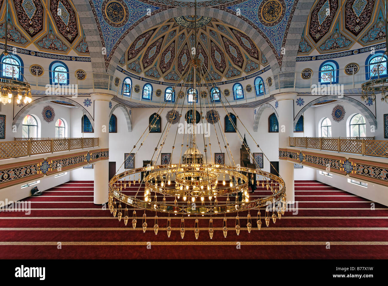 DITIB-Merkez-Mosque, interior view, newly built in the Ottoman style, one of the largest mosques in Germany, Duisburg-Marxloh,  Stock Photo