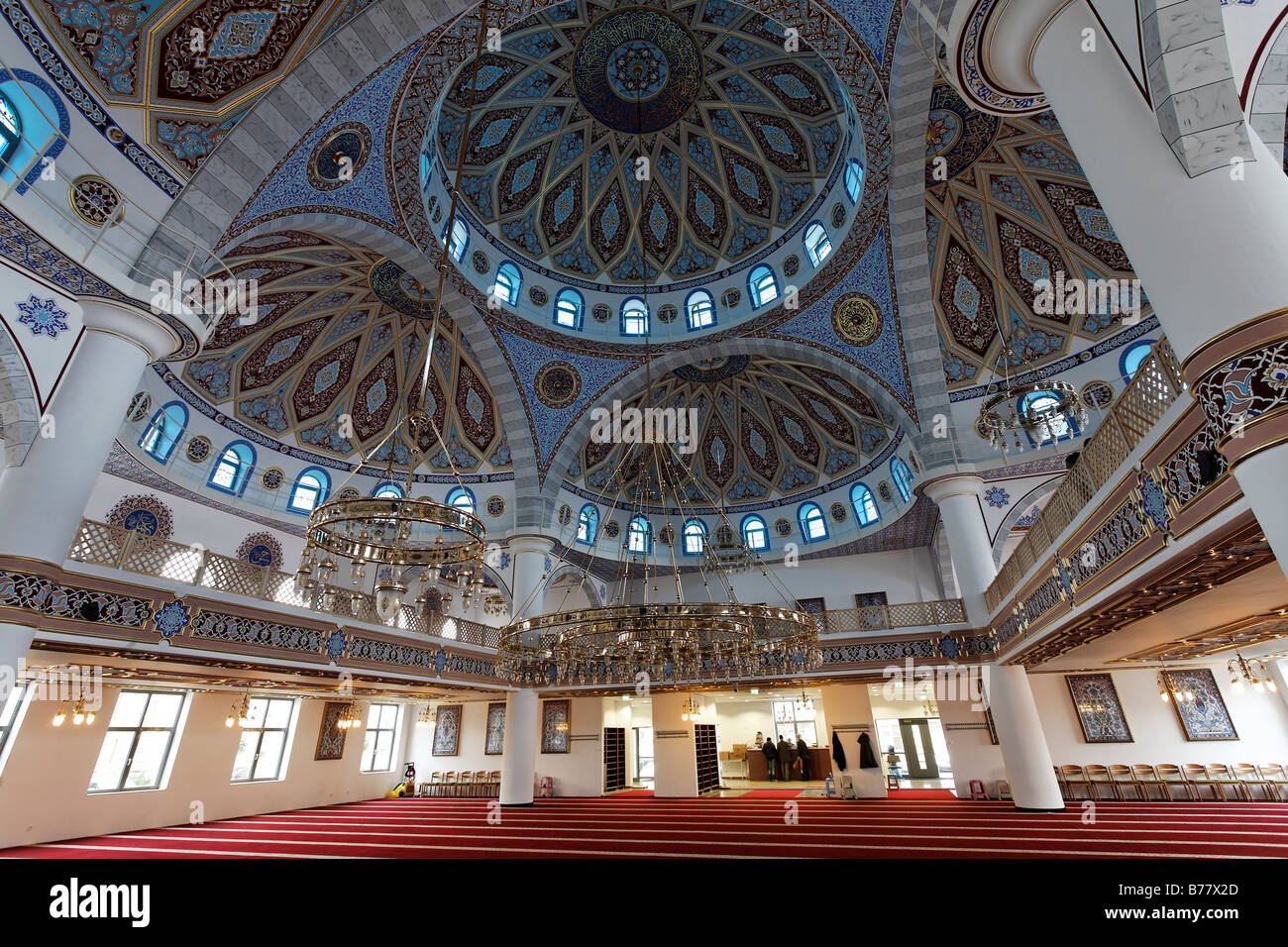 DITIB-Merkez-Mosque, interior view, newly built in the Ottoman style, one of the largest mosques in Germany, Duisburg-Marxloh,  Stock Photo