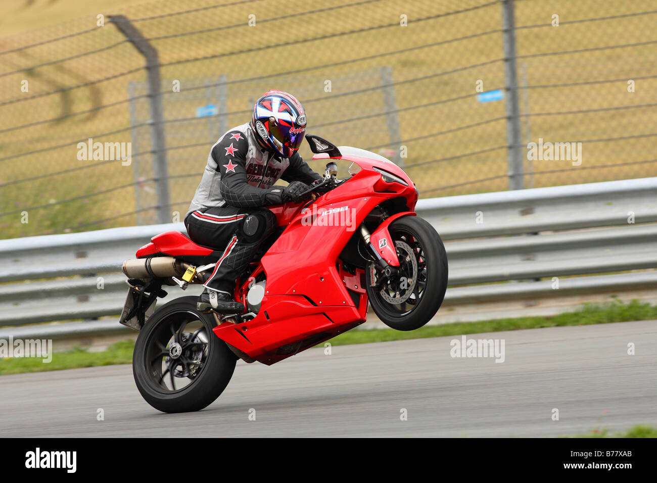 Motorcycle, Ducati 1098, wheelie Stock Photo