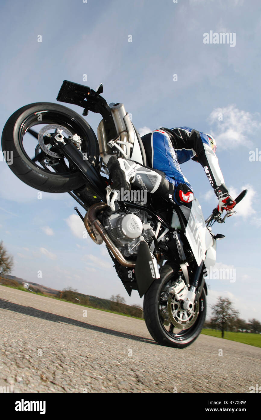Motorcycle, KTM 990 Super Duke, stoppie Stock Photo