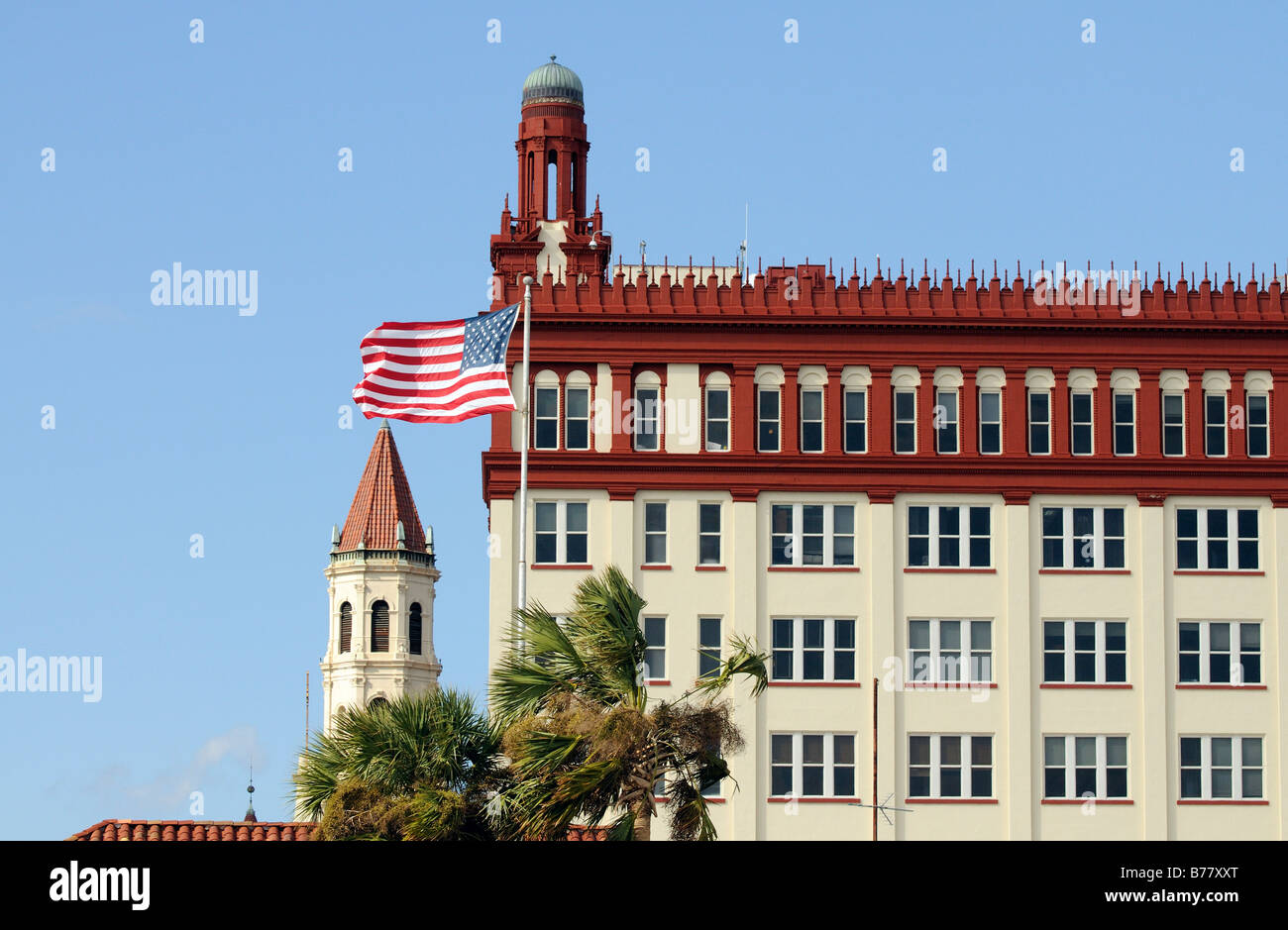St Augustine Florida USA Stars and Stripes flag flying over the historic city in northern Florida Stock Photo