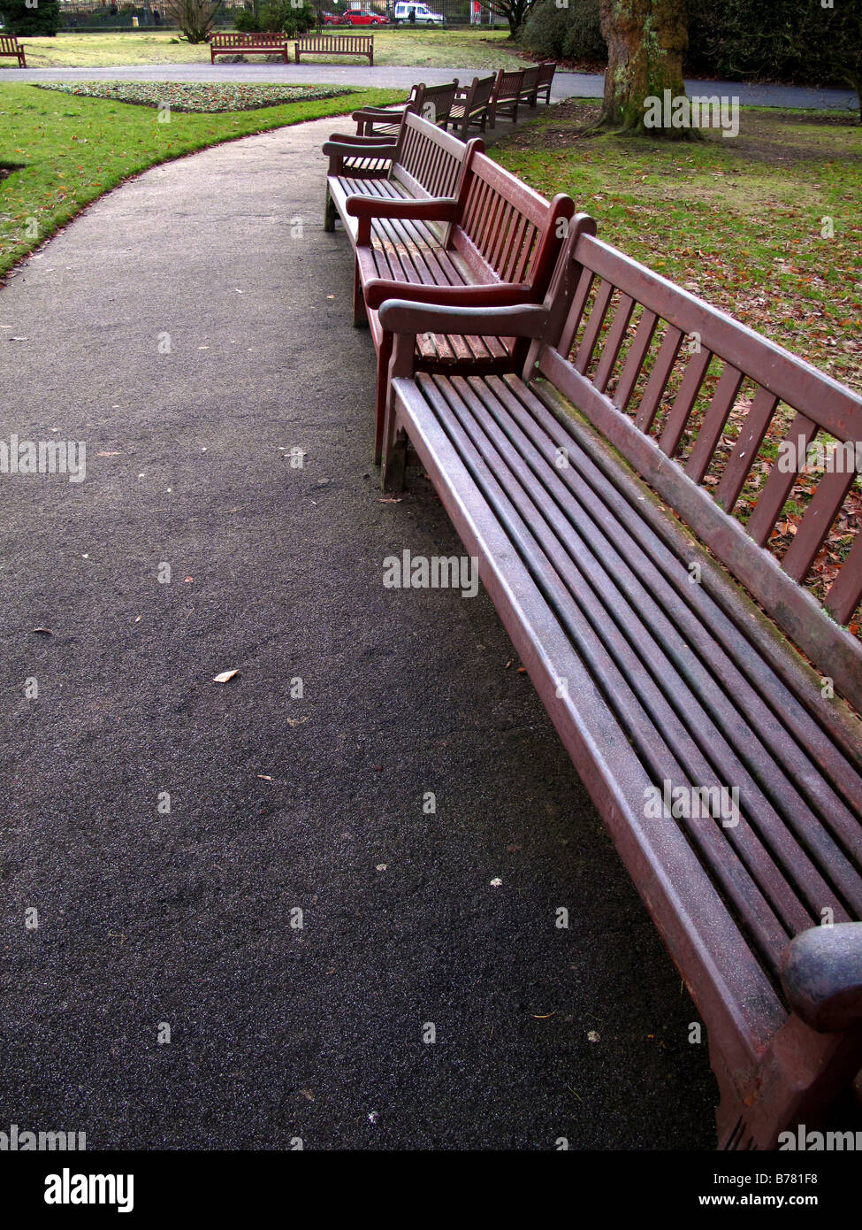Bench and path Botanic Gardens Glasgow Stock Photo Alamy