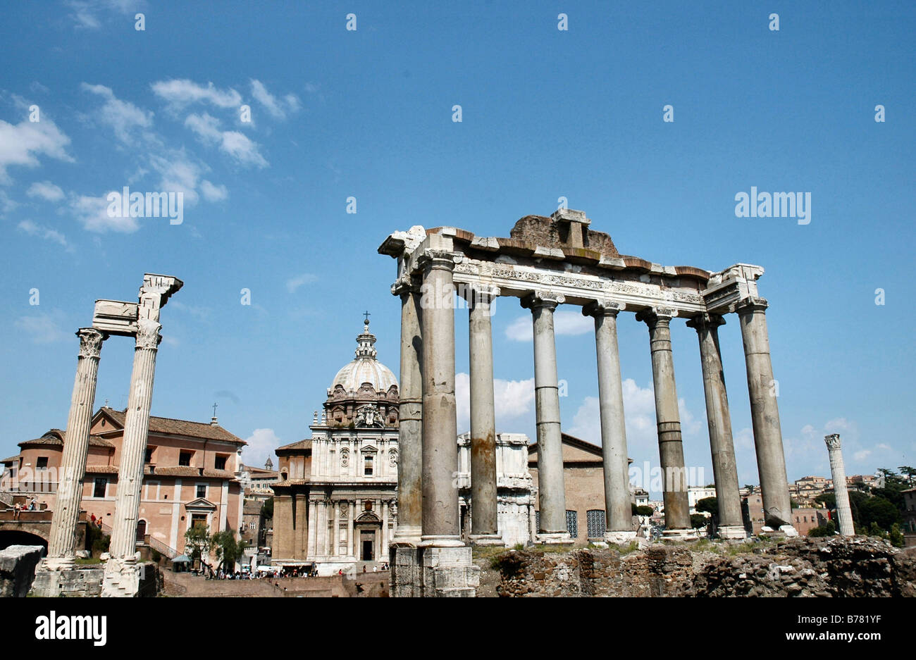 Temples of Saturn & Vespasian, Rome, Forum Stock Photo