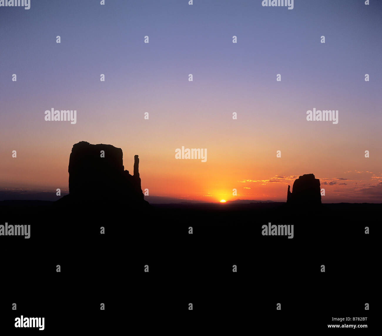 The 'mittens' of Monument Valley, Utah, USA, taken at sunrise Stock Photo