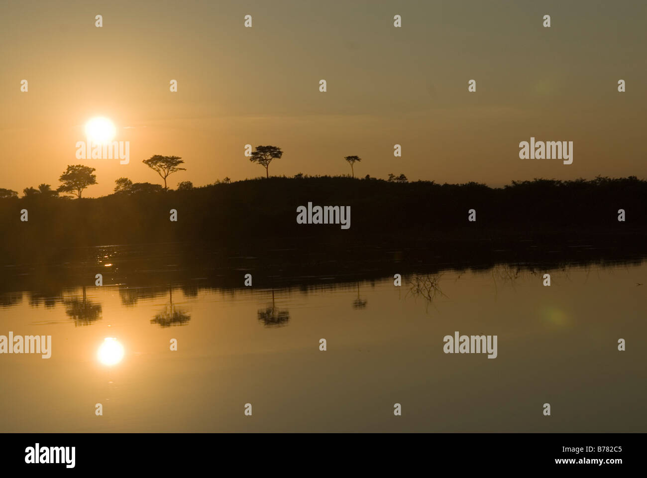 Sunset above the Río de la Pasión near Sayaxché.  Northern Guatemala. Stock Photo