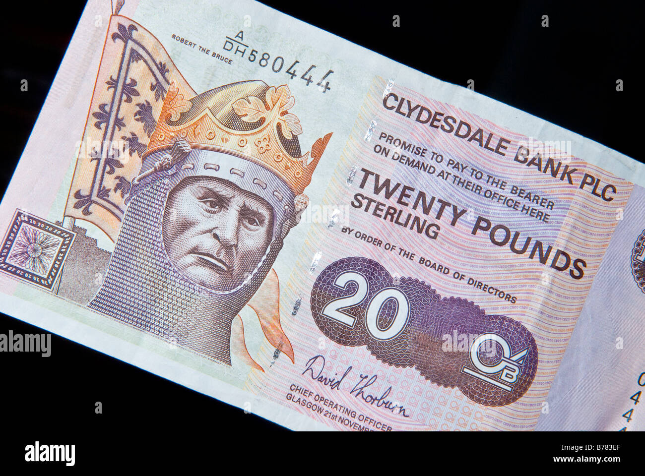 Clydesdale Bank (Scotland) £20 note - front side. Stock Photo