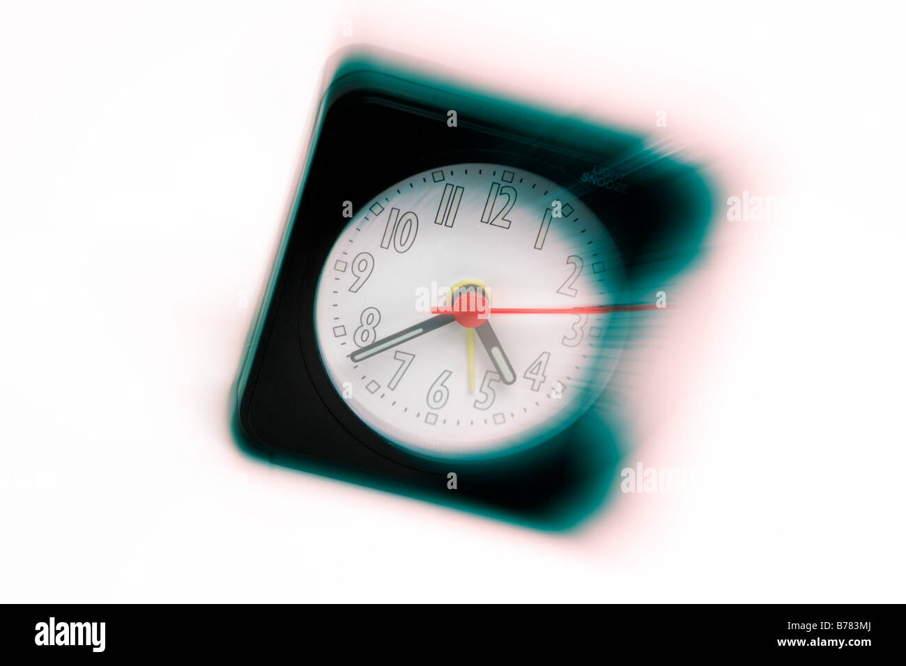 Alarm clock, blurred, studio shot, white background Stock Photo