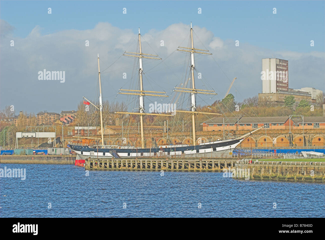 Sailing ship Glenlee berthed on River Clyde at Yorkhill Glasgow Stock