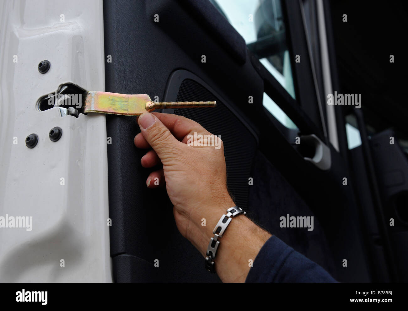 A Custom Door Lock Fitted To Protect A Truck While Sleeping