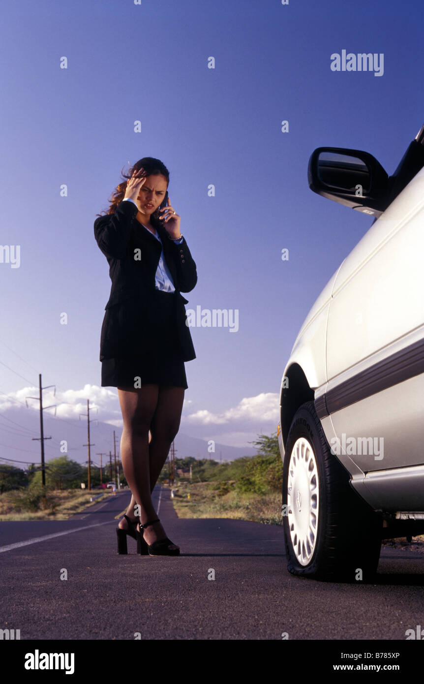 Flat tire woman hires stock photography and images Alamy