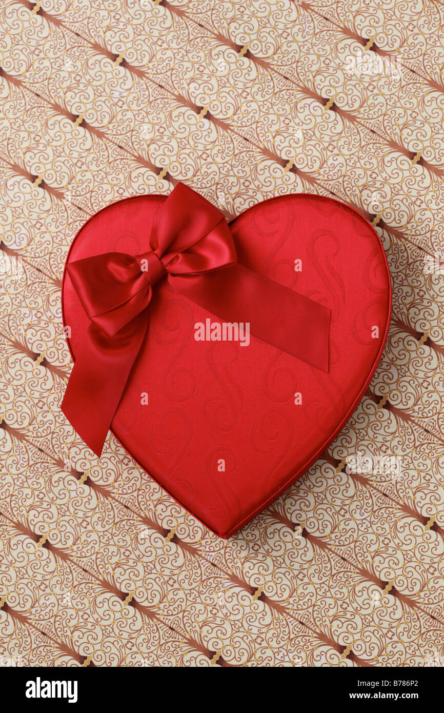 Valentine heart candy box with red bow Stock Photo