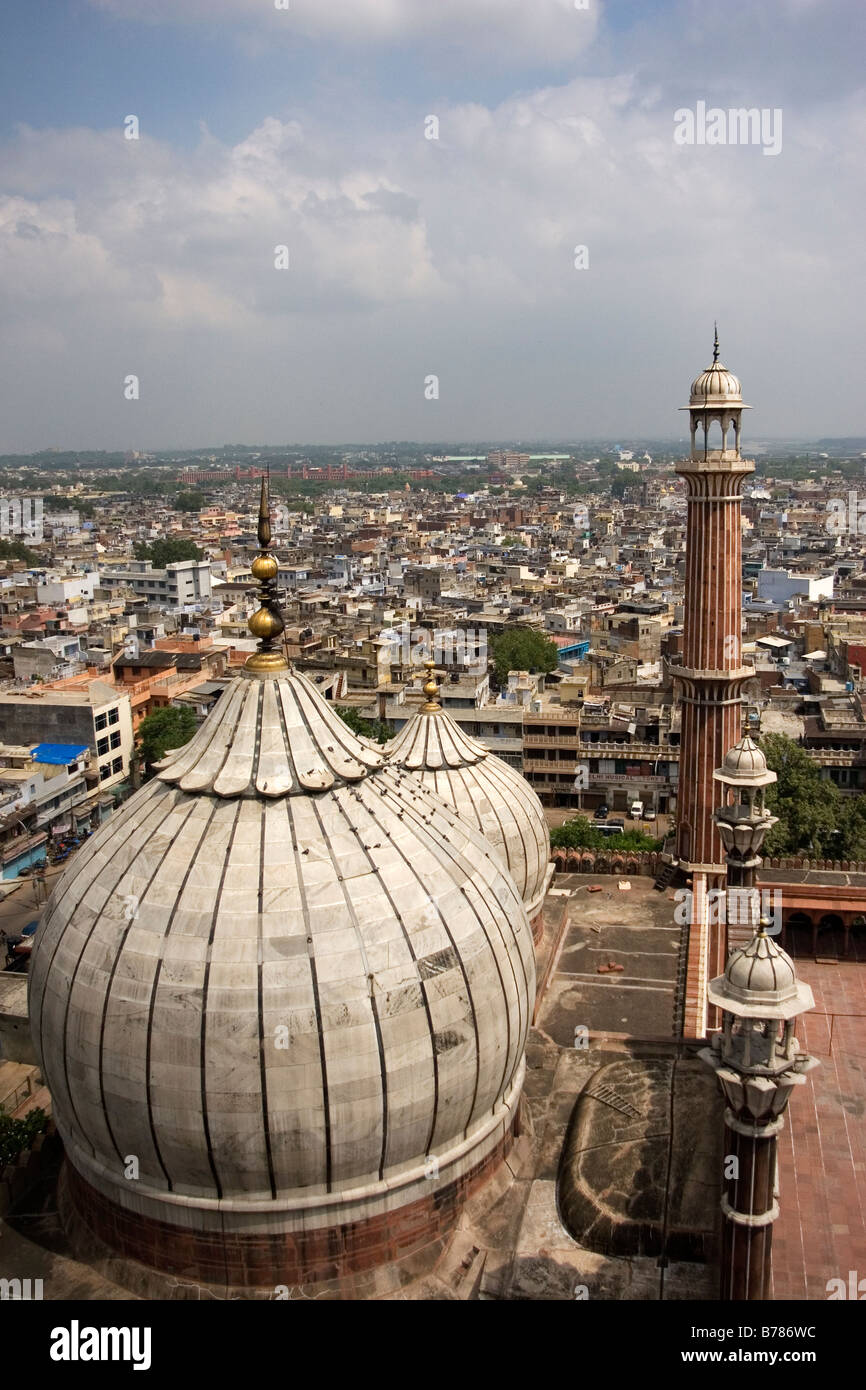 Looking at the city from the Jama Masjid in Old Delhi. Stock Photo