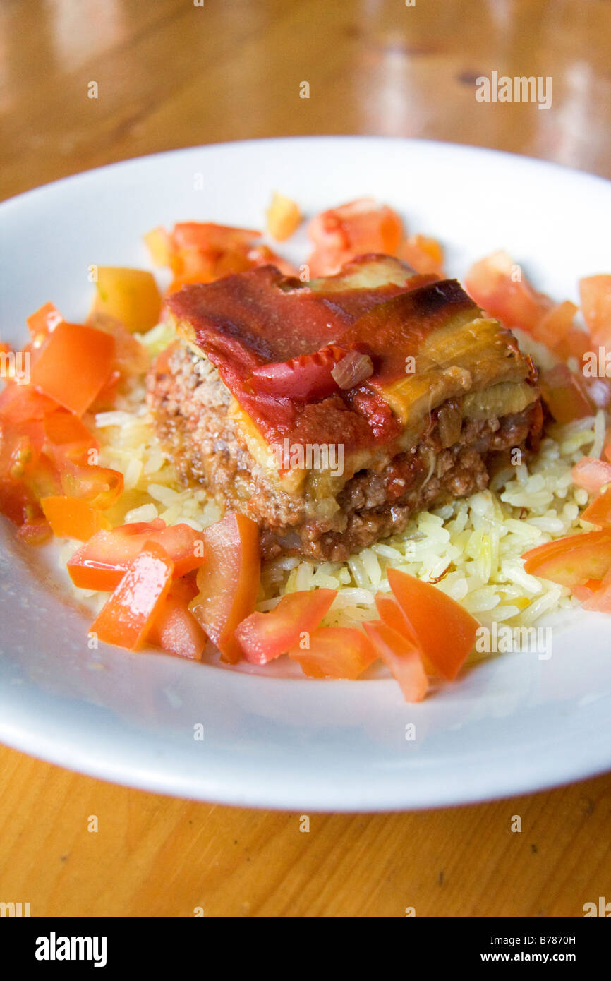 Sultan s Delight Eggplant Puree with Cheese Hünkar Begendi with pilaw rice turkey traditional recipe Stock Photo