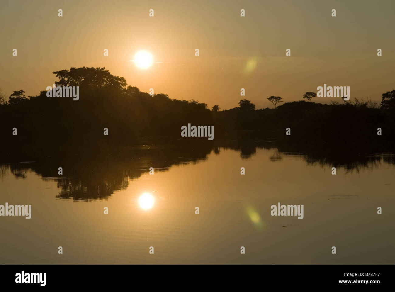 Sunset above the Río de la Pasión near Sayaxché.  Northern Guatemala. Stock Photo